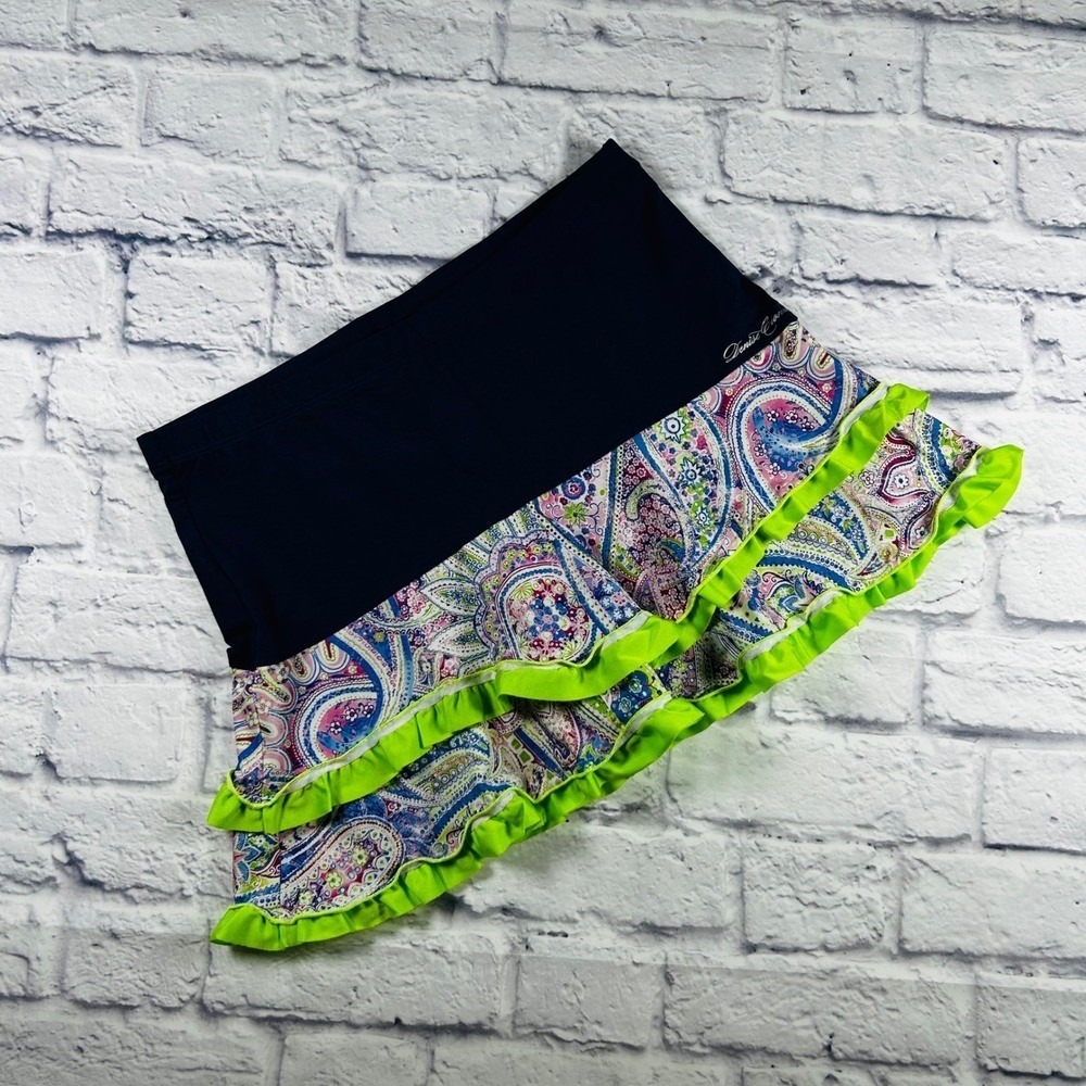 Denise Cronwall Ruffle Skort Large Blue Paisley Tennis Pickleball Golf Active